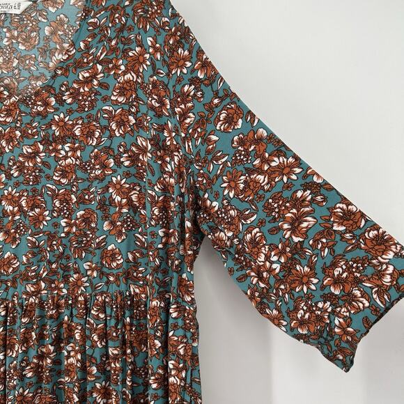 Studio Untold Ditsy Floral Maxi Dress Teal Orange 3/4 Sleeves Boho Sz 20/22 - Picture 3 of 10